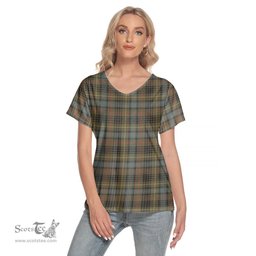 ScotsTee Shop Scottish Stewart Hunting Weathered Clan Tartan Womens V Neck T Shirt