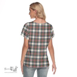 ScotsTee Shop Scottish Stewart Dress Ancient Clan Tartan Womens V Neck T Shirt