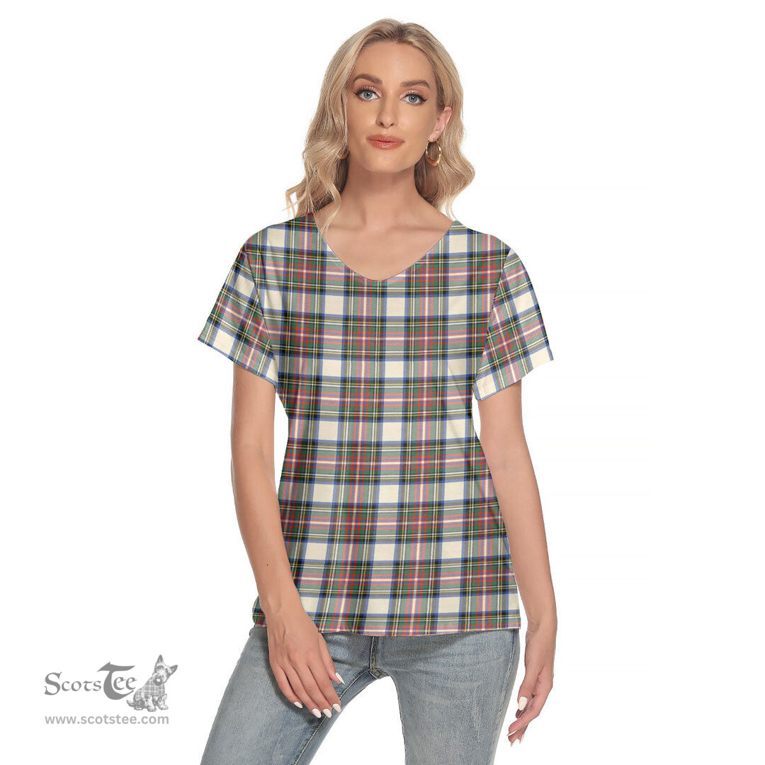 ScotsTee Shop Scottish Stewart Dress Ancient Clan Tartan Womens V Neck T Shirt