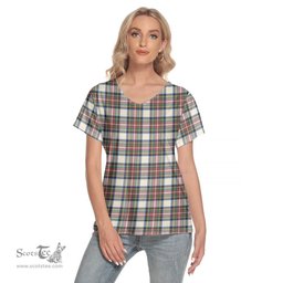 ScotsTee Shop Scottish Stewart Dress Ancient Clan Tartan Womens V Neck T Shirt