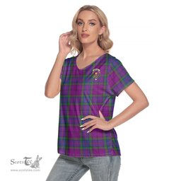 ScotsTee Shop Scottish Wardlaw Modern Clan Crest Tartan Womens V Neck T Shirt