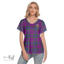 ScotsTee Shop Scottish Wardlaw Modern Clan Crest Tartan Womens V Neck T Shirt