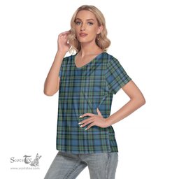ScotsTee Shop Scottish Robertson Hunting Ancient Clan Tartan Womens V Neck T Shirt