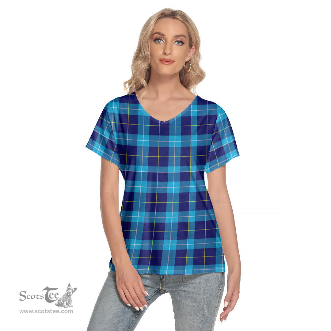 ScotsTee Shop Scottish McKerrell Clan Tartan Womens V Neck T Shirt