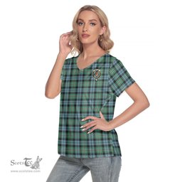 ScotsTee Shop Scottish Melville Clan Crest Tartan Womens V Neck T Shirt