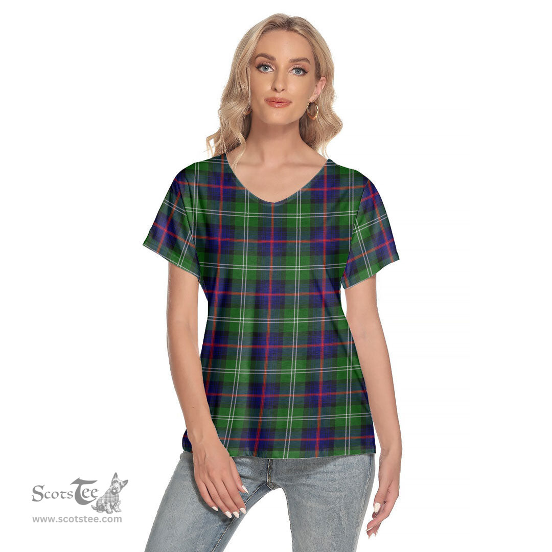 ScotsTee Shop Scottish Sutherland Modern Clan Tartan Womens V Neck T Shirt