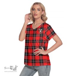 ScotsTee Shop Scottish Ramsay Modern Clan Crest Tartan Womens V Neck T Shirt