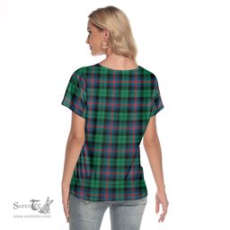 ScotsTee Shop Scottish Urquhart Broad Red Ancient Clan Tartan Womens V Neck T Shirt