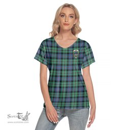 ScotsTee Shop Scottish Rose Hunting Ancient Clan Crest Tartan Womens V Neck T Shirt