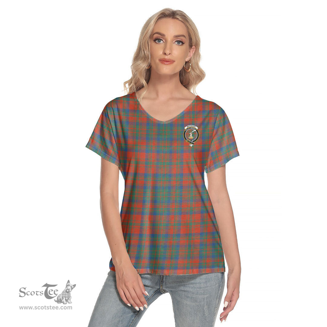 ScotsTee Shop Scottish Matheson Ancient Clan Crest Tartan Womens V Neck T Shirt