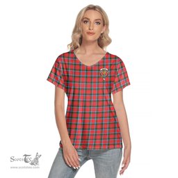 ScotsTee Shop Scottish Sinclair Modern Clan Crest Tartan Womens V Neck T Shirt