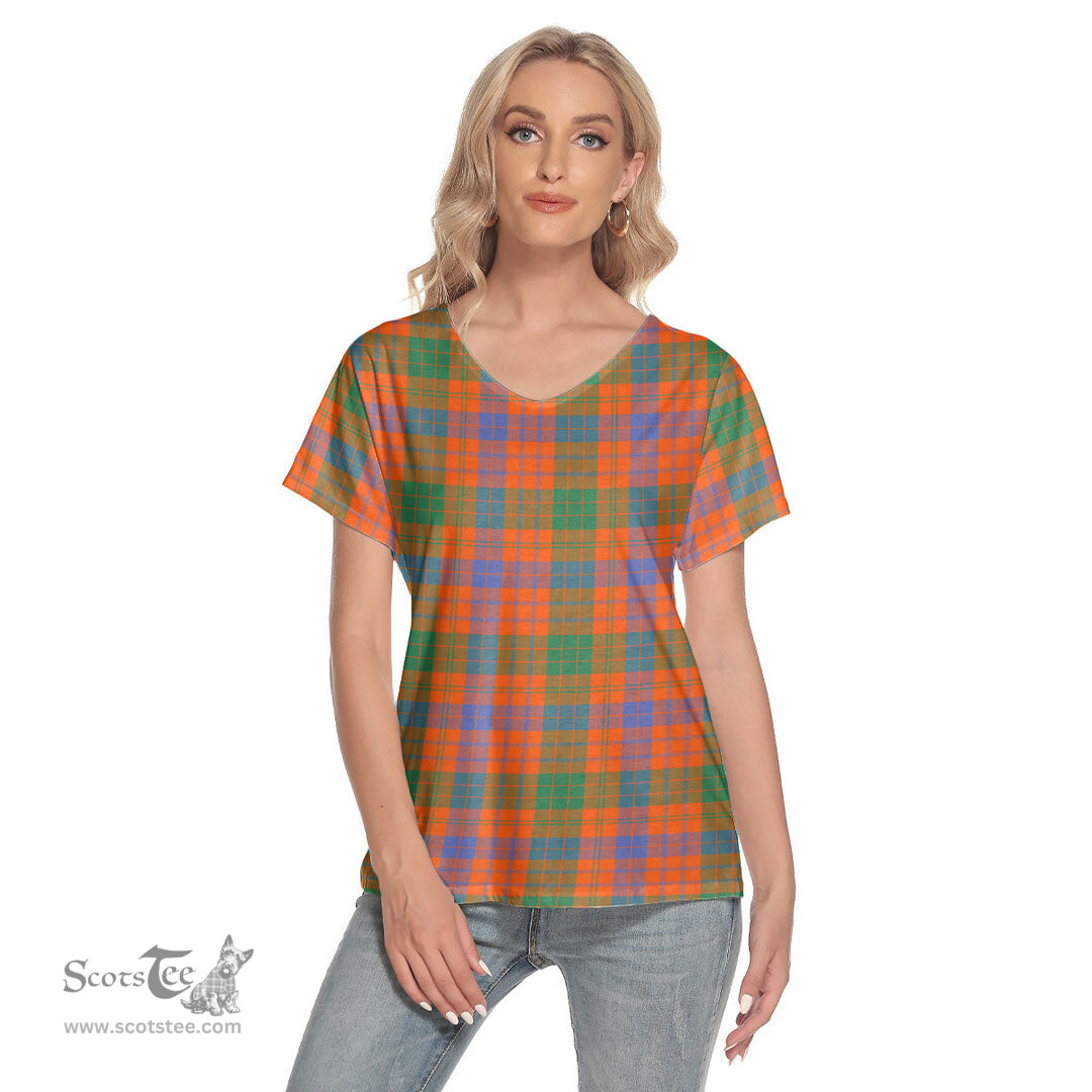 ScotsTee Shop Scottish Ross Ancient Clan Tartan Womens V Neck T Shirt