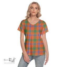 ScotsTee Shop Scottish Ross Ancient Clan Tartan Womens V Neck T Shirt