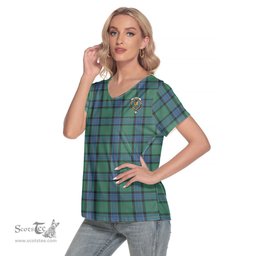ScotsTee Shop Scottish Sinclair Hunting Ancient Clan Crest Tartan Womens V Neck T Shirt