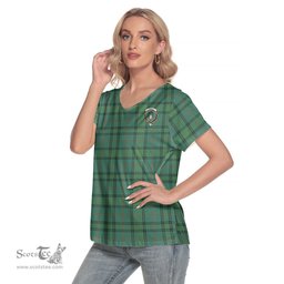 ScotsTee Shop Scottish Ross Hunting Ancient Clan Crest Tartan Womens V Neck T Shirt