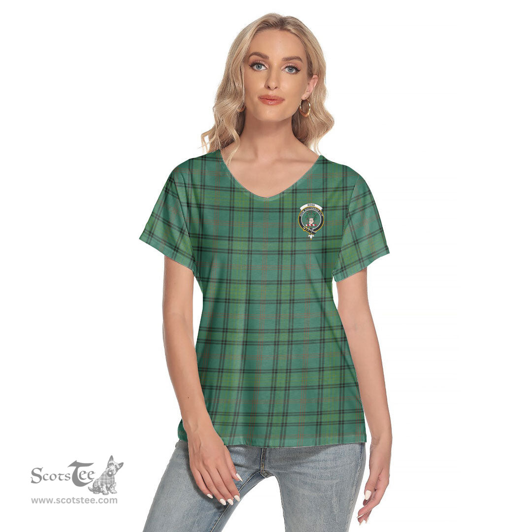 ScotsTee Shop Scottish Ross Hunting Ancient Clan Crest Tartan Womens V Neck T Shirt