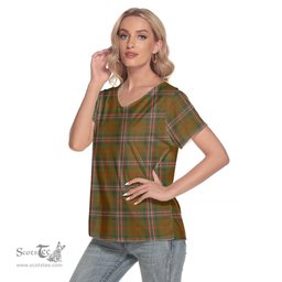 ScotsTee Shop Scottish SCOTT BROWN MODERN Clan Tartan Womens V Neck T Shirt