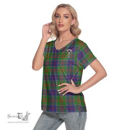 ScotsTee Shop Scottish Stewart of Appin Hunting Modern Clan Crest Tartan Womens V Neck T Shirt