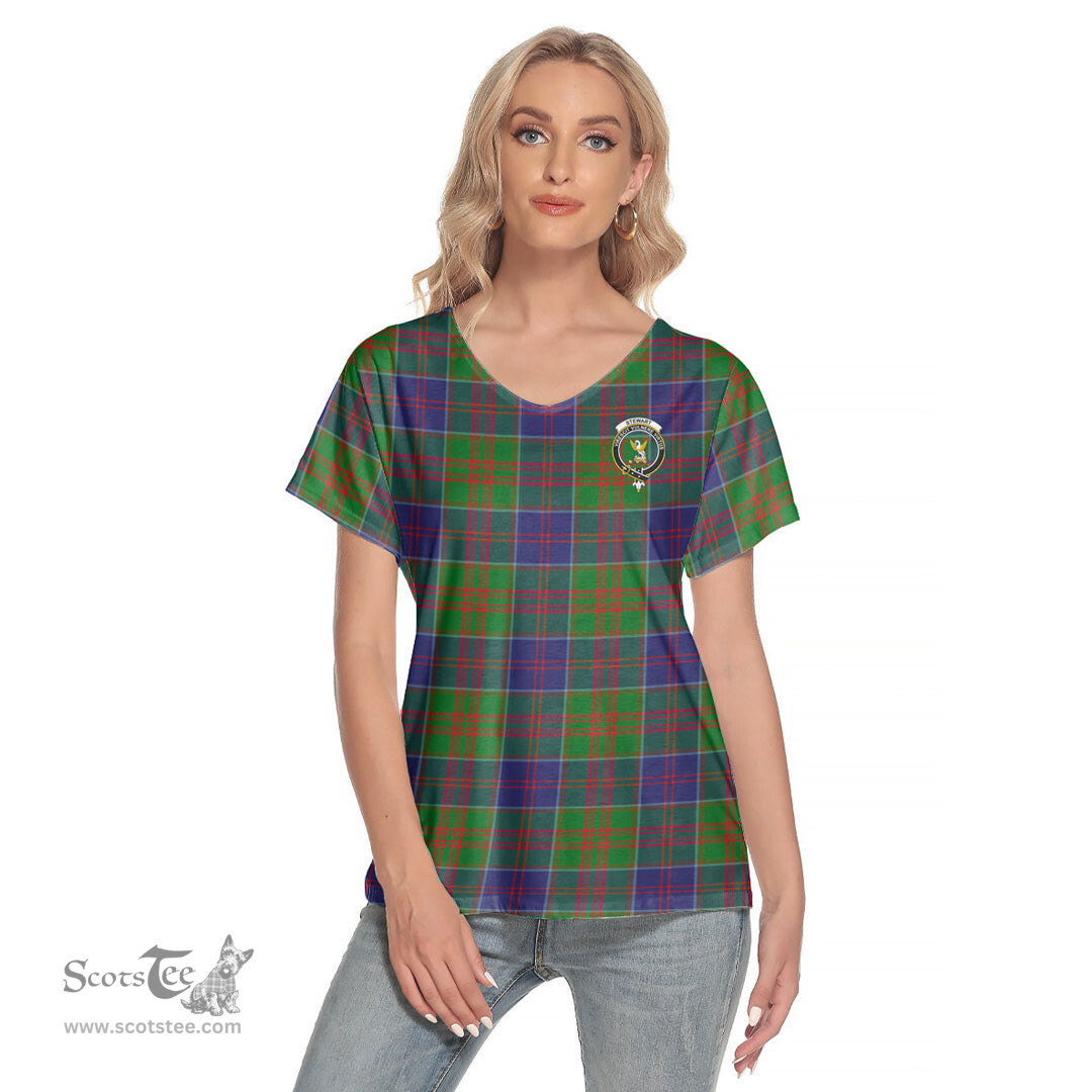 ScotsTee Shop Scottish Stewart of Appin Hunting Modern Clan Crest Tartan Womens V Neck T Shirt
