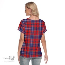 ScotsTee Shop Scottish Wishart Dress Clan Crest Tartan Womens V Neck T Shirt