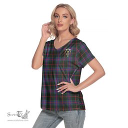 ScotsTee Shop Scottish Nairn Clan Crest Tartan Womens V Neck T Shirt
