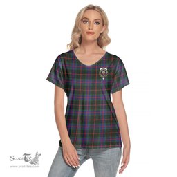 ScotsTee Shop Scottish Nairn Clan Crest Tartan Womens V Neck T Shirt