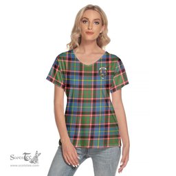 ScotsTee Shop Scottish Stirling Bannockburn District Clan Crest Tartan Womens V Neck T Shirt