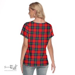ScotsTee Shop Scottish Ruthven Modern Clan Crest Tartan Womens V Neck T Shirt
