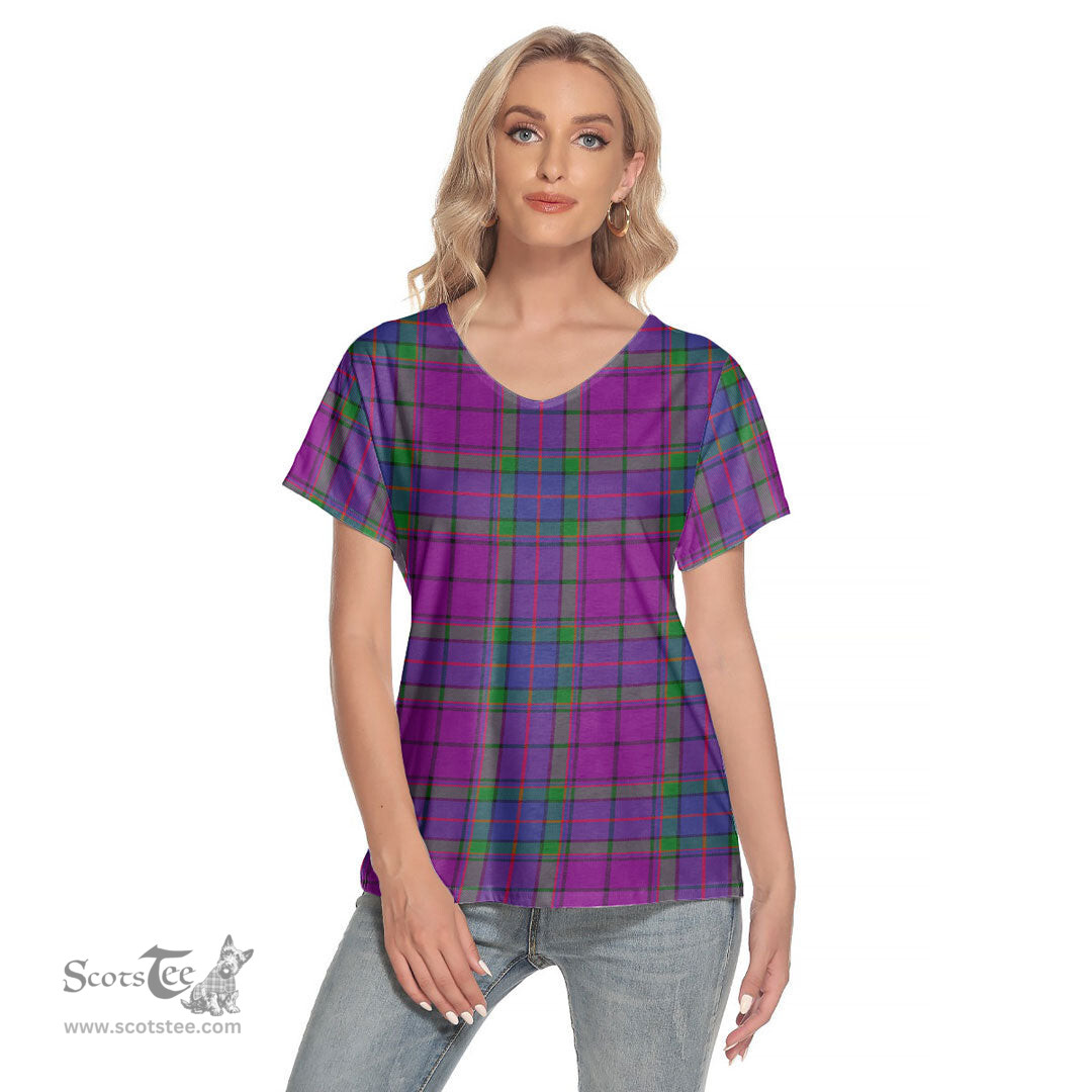 ScotsTee Shop Scottish Wardlaw Modern Clan Tartan Womens V Neck T Shirt