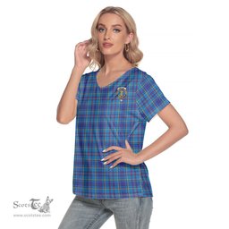 ScotsTee Shop Scottish Mercer Modern Clan Crest Tartan Womens V Neck T Shirt