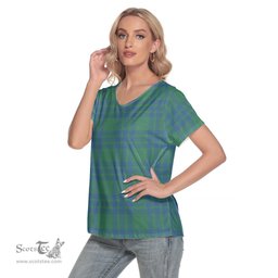 ScotsTee Shop Scottish Montgomery Ancient Clan Tartan Womens V Neck T Shirt