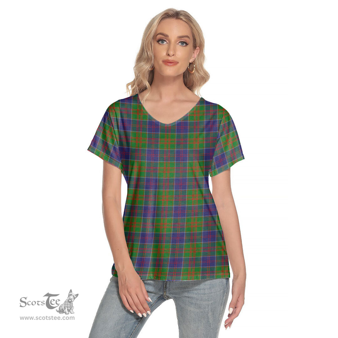 ScotsTee Shop Scottish Stewart of Appin Hunting Modern Clan Tartan Womens V Neck T Shirt