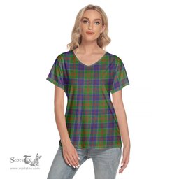 ScotsTee Shop Scottish Stewart of Appin Hunting Modern Clan Tartan Womens V Neck T Shirt