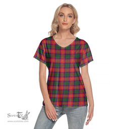 ScotsTee Shop Scottish Roxburgh District Clan Tartan Womens V Neck T Shirt