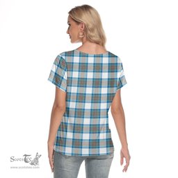ScotsTee Shop Scottish Stewart Muted Blue Clan Tartan Womens V Neck T Shirt
