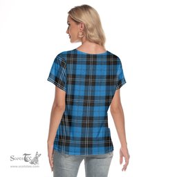 ScotsTee Shop Scottish Ramsay Blue Ancient Clan Tartan Womens V Neck T Shirt