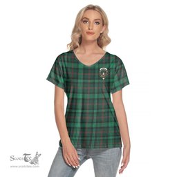 ScotsTee Shop Scottish Ross Hunting Modern Clan Crest Tartan Womens V Neck T Shirt
