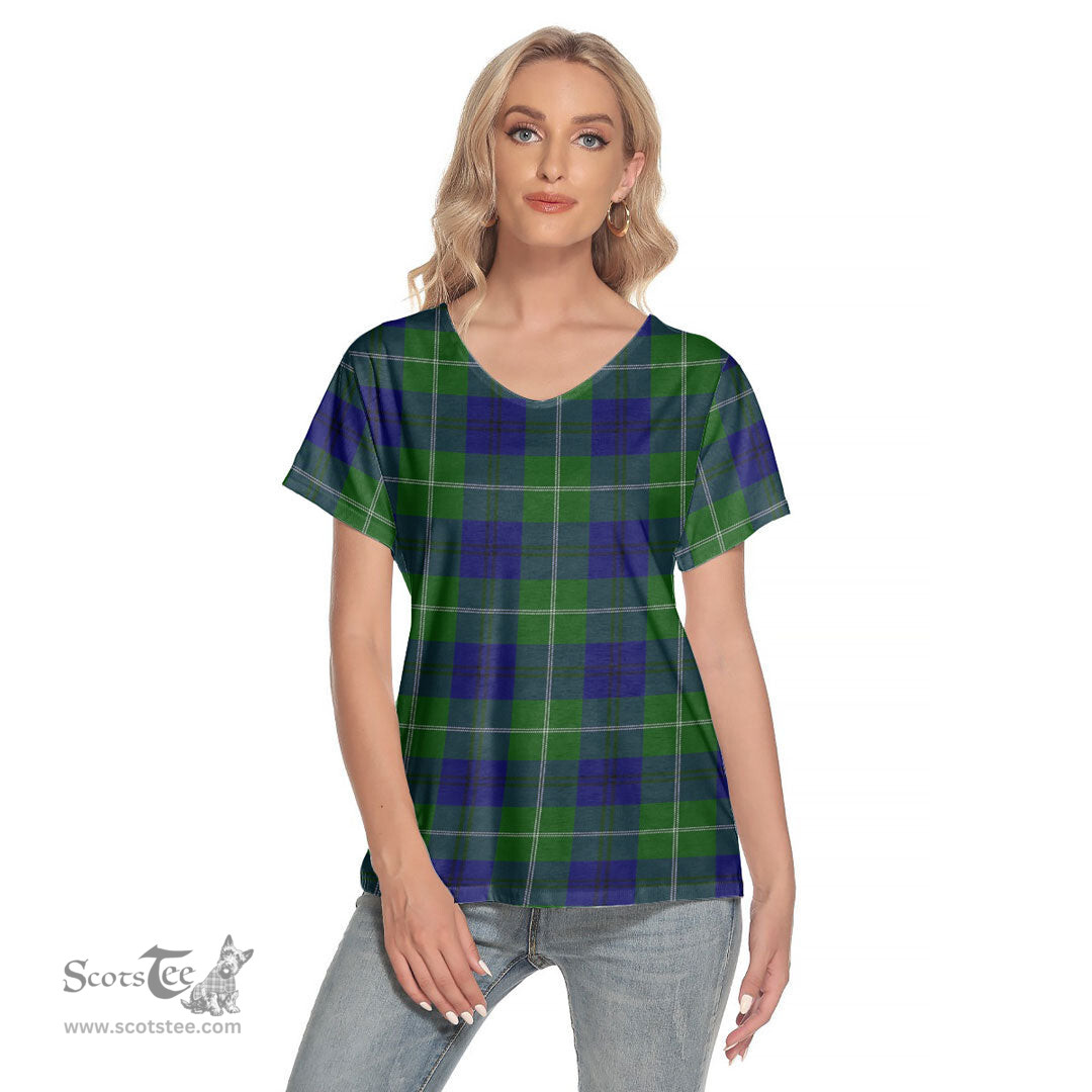 ScotsTee Shop Scottish Oliphant Modern Clan Tartan Womens V Neck T Shirt