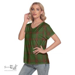 ScotsTee Shop Scottish Maxwell Hunting Clan Tartan Womens V Neck T Shirt