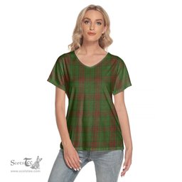 ScotsTee Shop Scottish Maxwell Hunting Clan Tartan Womens V Neck T Shirt
