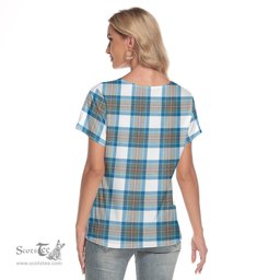 ScotsTee Shop Scottish Stewart Muted Blue Clan Crest Tartan Womens V Neck T Shirt