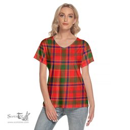 ScotsTee Shop Scottish Munro Modern Clan Tartan Womens V Neck T Shirt