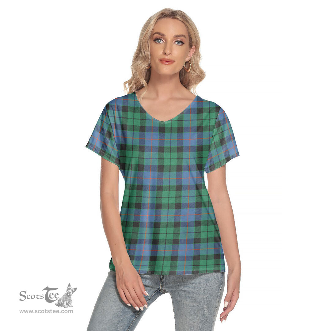 ScotsTee Shop Scottish Morrison Ancient Clan Tartan Womens V Neck T Shirt