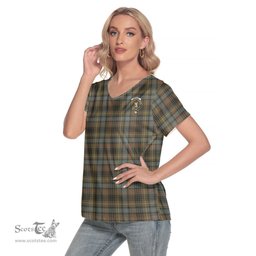ScotsTee Shop Scottish Stewart Hunting Weathered Clan Crest Tartan Womens V Neck T Shirt