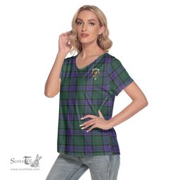 ScotsTee Shop Scottish Sinclair Hunting Modern Clan Crest Tartan Womens V Neck T Shirt