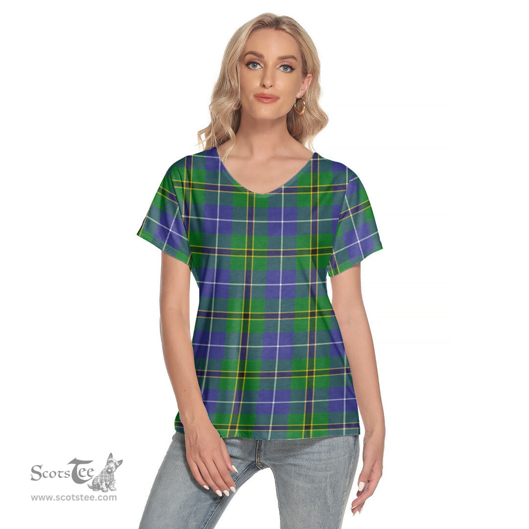 ScotsTee Shop Scottish Turnbull Hunting Clan Tartan Womens V Neck T Shirt