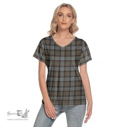 ScotsTee Shop Scottish Stewart Old Weathered Clan Tartan Womens V Neck T Shirt