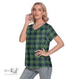 ScotsTee Shop Scottish Tweedside District Clan Tartan Womens V Neck T Shirt