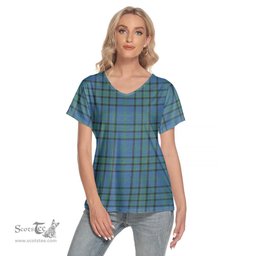 ScotsTee Shop Scottish Matheson Hunting Ancient Clan Tartan Womens V Neck T Shirt
