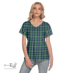 ScotsTee Shop Scottish Rose Hunting Ancient Clan Tartan Womens V Neck T Shirt